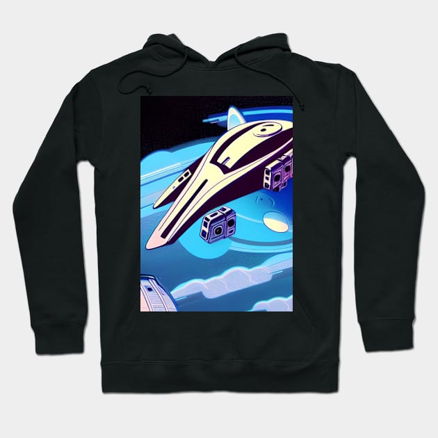 SIMPLE COMIC STYLE SPACESHIP IN A BLUE GALAXY Hoodie by sailorsam1805